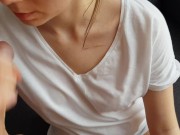 Preview 2 of He Cum On Her Shirt! Hot Handjob With Cum On Clothes! POV! FullHD!