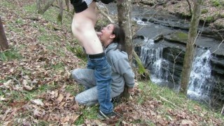 Handcuffed to a tree and deepthroat facefucked