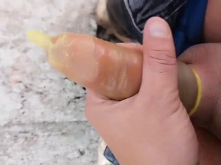 Used condom jerk off - Jerking so fast that I make foam of cum inside