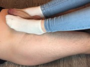 Preview 3 of teen socksjob with pretty white socks cumshot on socks footjob fetish