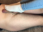 Preview 4 of teen socksjob with pretty white socks cumshot on socks footjob fetish