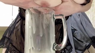 Attractive Milf In Underwear Spouting Breastmilk Into A Cup