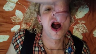 Slutty Canadian cd takes a huge cumshot to the face, YUMMY!