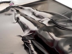 Femboy totally enclosed trapped in a latex vacuum bed from head to toe