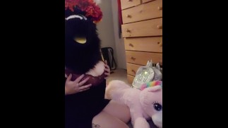Furry gets off with a magic wand while stuffy humping