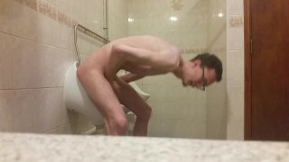 Extremely Thin Teenager Masturbates At A Public Restroom Urinal