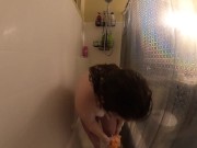 Preview 4 of Wife takes hot shower then makes herself cum.