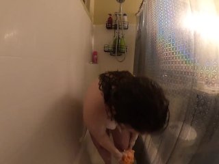 Wife takes hot shower_then makes herself_cum.