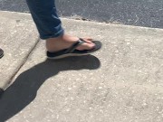 Preview 6 of Female friend feet in flip flops coming to see me in public, in motion view