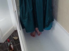 BBW Penny Banks bathing and showering in prom dress wetlook