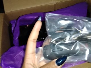 ebony, big cock, cum tube, unboxing