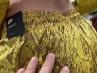 Risky public sex in the fitting room of a fitness store (cum in mouth)