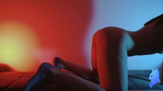 Neon Chick Leapt On A Dick While Spinning In Front Of The Camera