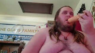 Chubby guy chokes while deepthroating