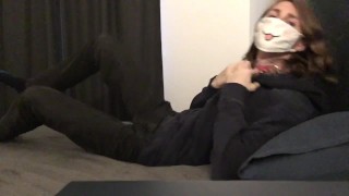 Tall Twink In Mask Strips And Plays With Himself