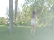 Preview 1 of Hot Brunette Tight Ass College Teen´s First Time on Cam Public Masturbation