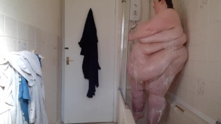 BBW SSBBW TAKES A SHOWER GETS SOAP BELLY SQUISHED AGAINST WALL