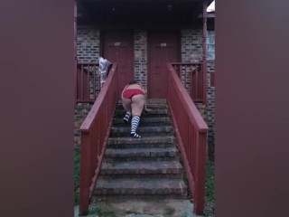 Outdoor Stairs Yoga in Panties