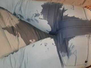 girl wets the bed, female desperation, pissing, pee jeans