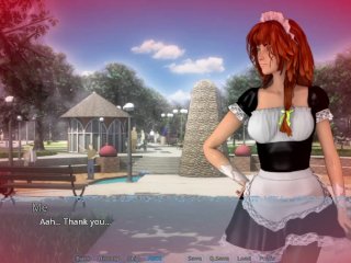 visual novel, redhead, maid uniform, porn game
