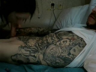 guy tattoos, handjob, hot, blowjob