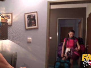 Fake Hostel asian Au Pair Rae Lil Black fucked hard by MILF and ...