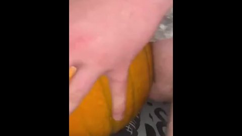 Chubby bear breeding a pumpkin with his throbbing uncut cock