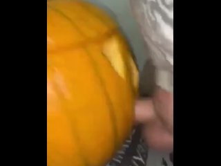 Chubby bear breeding a pumpkin with his throbbing uncut cock