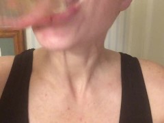 Myra swallows a fresh glass of her squirt. 4K