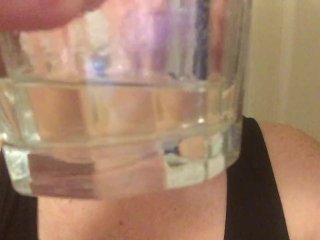 Myra swallows a fresh glass of her squirt. 4K
