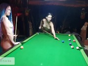 Preview 6 of Two naked sluts play billiards in a night bar