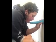 Trans Boy Casually Sucks and Deepthroats 7 Inch Dildo