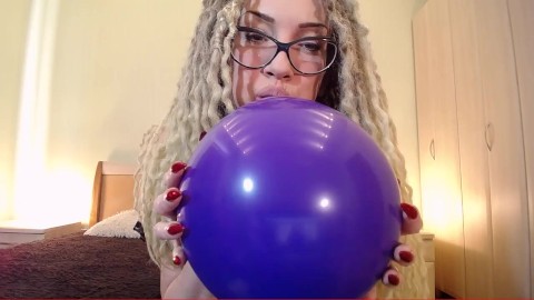 Big Violet Ballon blow to pop in transporent sexy dress