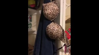 Sneak Into Her Room And Cum On The Leopard Bra