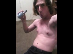 Topless Vaping Transgal Stimulating Nipples With Vapor