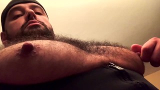 Verbal Hairy Dad Plays With Pumped Muscle Tits