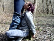 Preview 1 of Handcuffed to a tree and deepthroat facefucked off trail till he cums