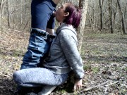 Preview 2 of Handcuffed to a tree and deepthroat facefucked off trail till he cums