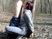 Preview 4 of Handcuffed to a tree and deepthroat facefucked off trail till he cums