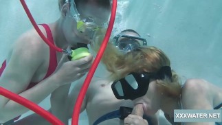 Minnie Manga and Marcie blow huge cock in the pool
