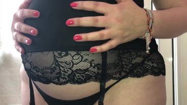 Water Belly Inflation in Black Lingerie | Modelhub.com