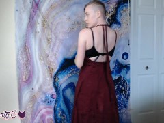 Dahlia Wolf trying on cute dresses