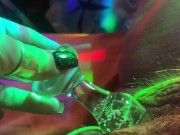 Preview 1 of Fivedollarhug Cougar uses glass glow toy with rainbows on her fat pussy, anal and oral