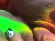 Preview 4 of Fivedollarhug Cougar uses glass glow toy with rainbows on her fat pussy, anal and oral