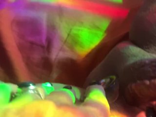 Fivedollarhug Cougar Uses Glass_Glow Toy with Rainbows on Her Fat_Pussy, Anal_and Oral