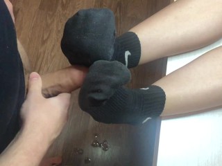fuck teen girl black nike socks after gym footjob & socksjob fetish socks