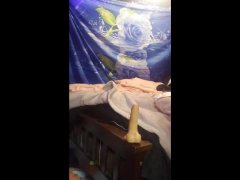 Sexy Tranny sucking and riding dildo