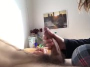 Preview 2 of Girlfriend gives morning Handjob with abs cumshot
