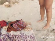 Preview 3 of Blowjob on the public beach - risky cumshot with people close by