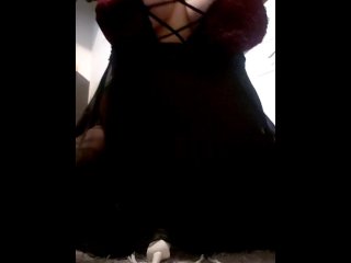 Riding strapon attached to pillow for a quick orgasm